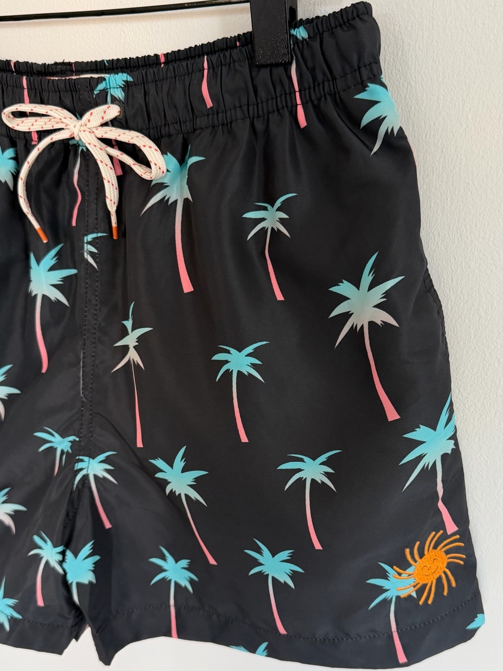 Men's Black Palm-Print Swim Trunks - Turquoise & Pink
